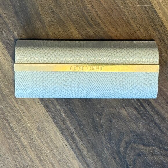 Jimmy Choo Glasses Case Snakeskin Gold Hard Shell Logo - Picture 1 of 4